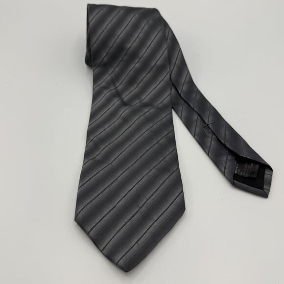 Boss Hugo Boss Silk Cotton Blend Classic Tie Men 57" X 4" Gray Stripe Adjustable - Picture 1 of 6